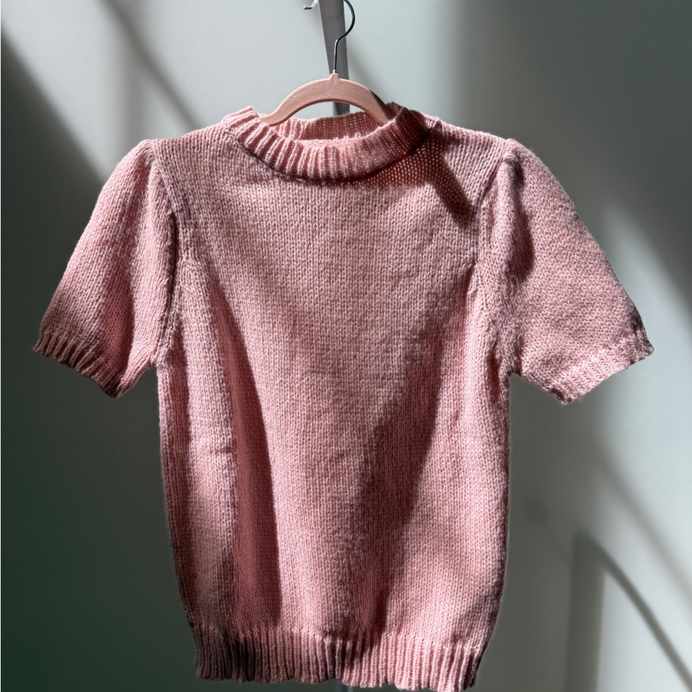 Amazon Women's Pink Short-Sleeve Crewneck Sweater